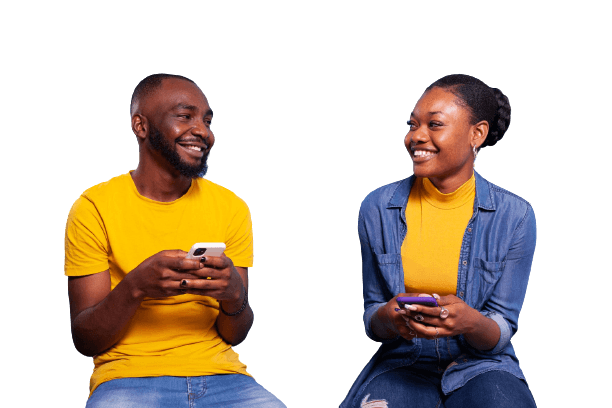 image of a man and a woman messaging each other on their smart phones depicting a landlord and tenant messaging each other on rentyme